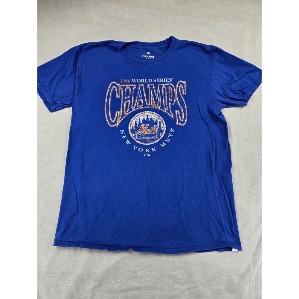 Fanatics Mens New York Mets 1986 World Series Champs Blue Graphic T-Shirt L